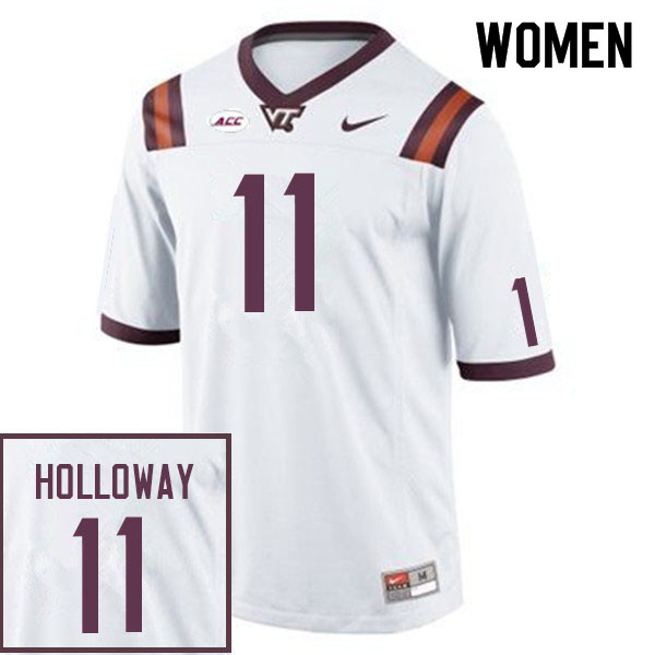 Women #11 Tucker Holloway Virginia Tech Hokies College Football Jerseys Sale-White - Click Image to Close